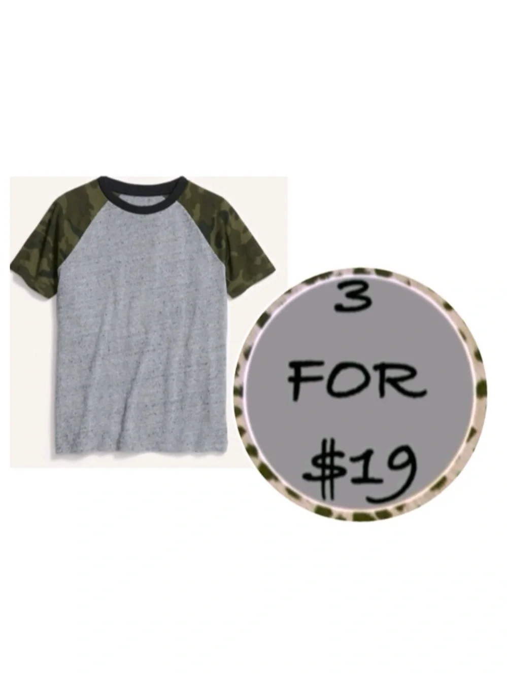 3/$19 Old Navy Camo Colorblock Ringer short sleeve T-shirt